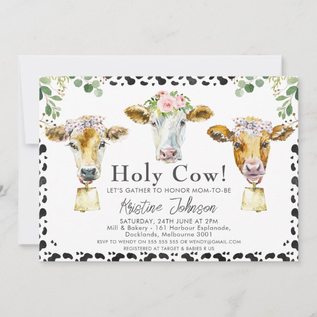 Girls Holy Cow Foliage Baby Shower Invitation (Front)