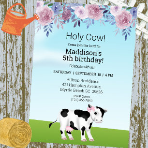 Girls Holy Cow Join the Herd Birthday Party   Invitation
