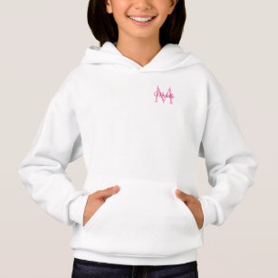Girls Hoodie Double Sided Monogram Name White Pink