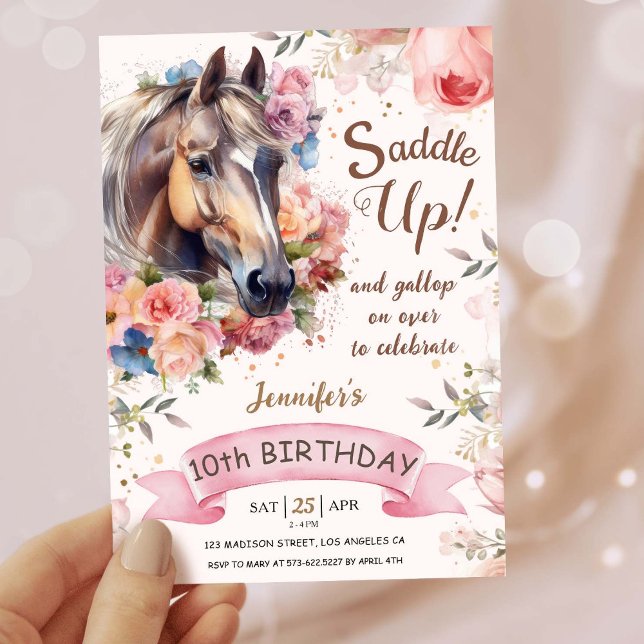 Girls Horse 10th Birthday Cowgirl Saddle Up!   Invitation (Creator Uploaded)