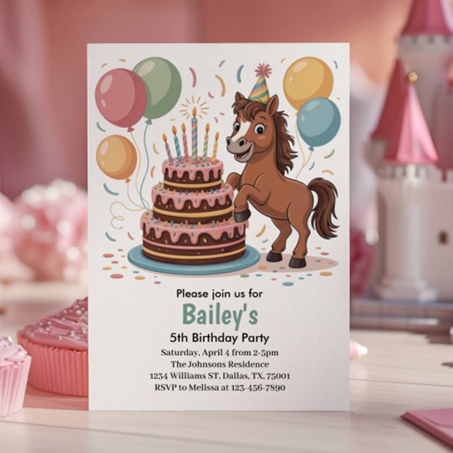 Girls Horse 5th Birthday Party Invitation (Creator Uploaded)