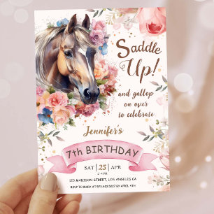Girls Horse 7th Birthday Cowgirl Saddle Up! Invitation