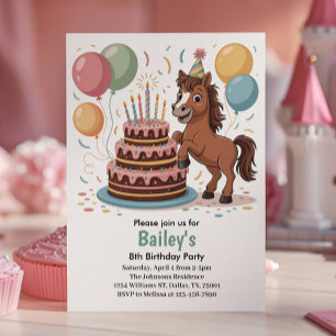 Girls Horse 8th Birthday Party Invitation