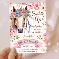 Girls Horse 8th Birthday Pink Floral Cowgirl