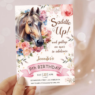 Girls Horse 9th Birthday Cowgirl Saddle Up! Invitation