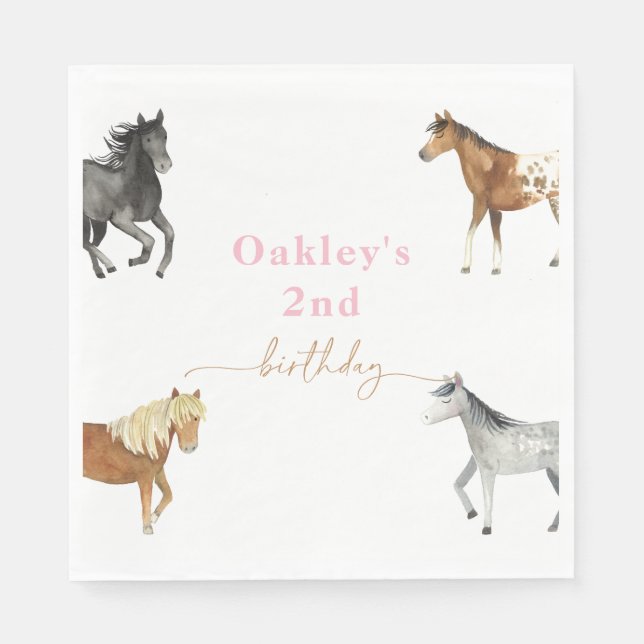 Girl's Horse Birthday Party Napkins (Front)