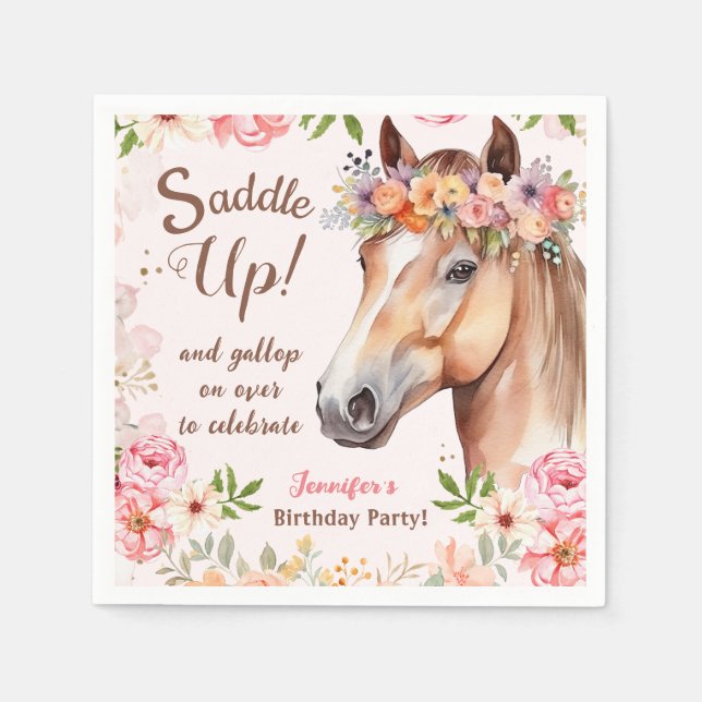 Girls Horse Birthday Party Paper Napkin (Front)