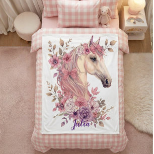 Girls Horse Pastel Fleece Blanket