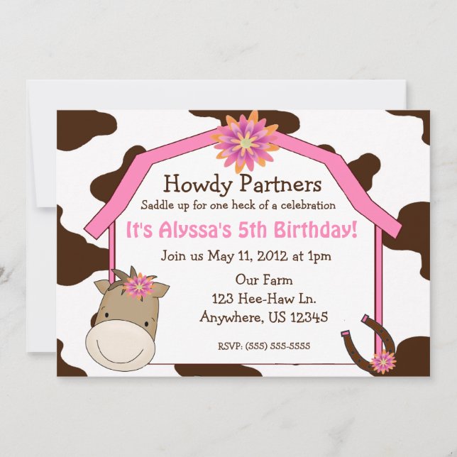 Girls Horse with Barn Birthday Invitation (Front)