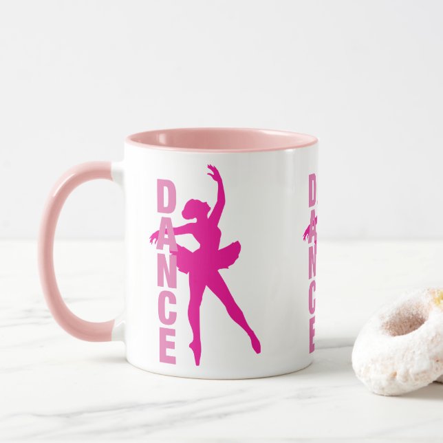 Girls Hot Pink Ballerina Dance Mug (With Donut)