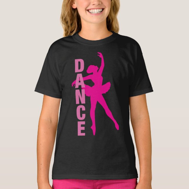Girls Hot Pink Ballerina Dance T-Shirt (Front)