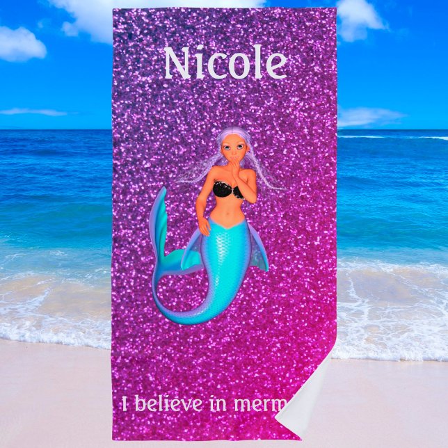 Girls "I Believe in Mermaids" Personalized Beach Towel (Creator Uploaded)