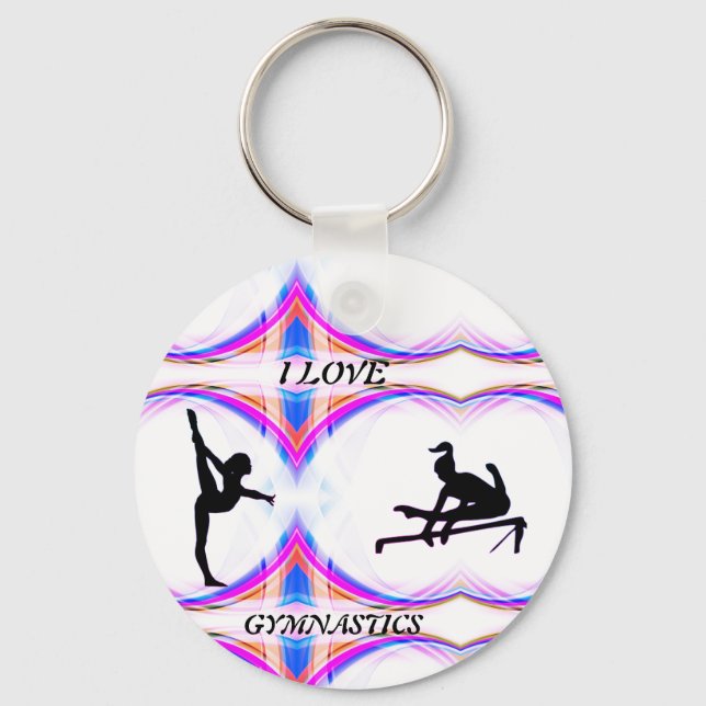 Girls "I Love Gymnastics" Button Keychain (Front)