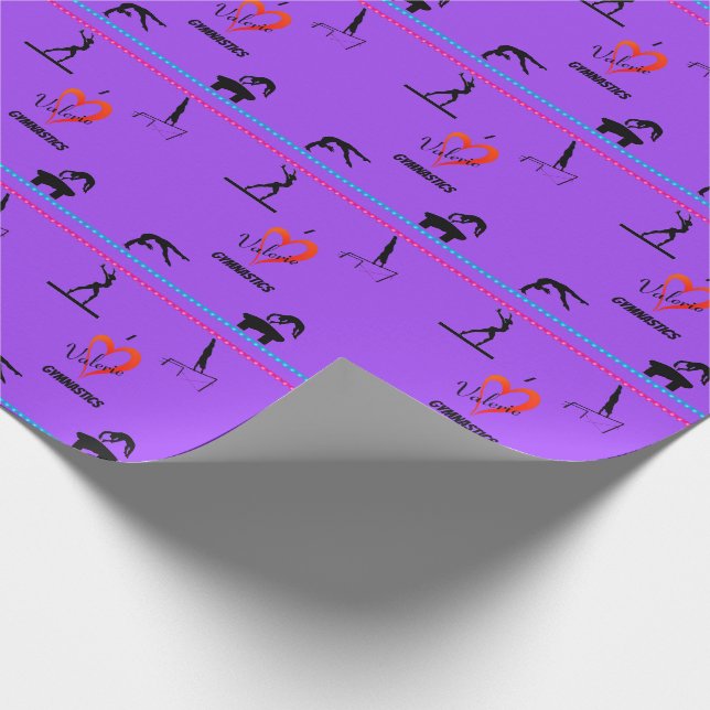Girl's "I Love Gymnastics" Purple Wrapping Paper (Corner)