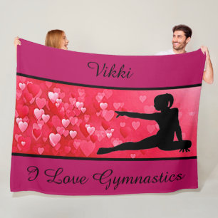 Girls I Love Gymnastics with Hearts Fleece Blanket