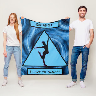 Girls "I Love To Dance" Blue Swirls Fleece Blanket