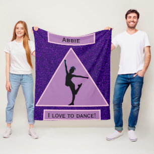 Girls "I Love To Dance" Purple Sparkle Fleece Blanket