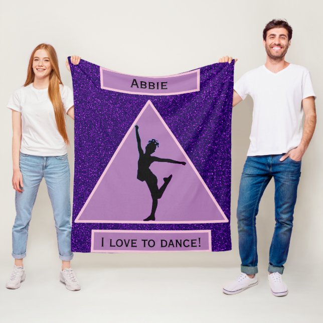 Girls "I Love To Dance" Purple Sparkle Fleece Blanket (In Situ)
