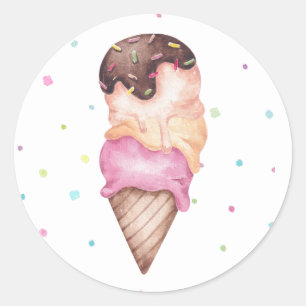 Girls Ice Cream Birthday Party Invitation Classic Round Sticker
