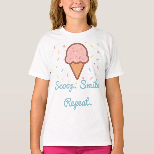 Girls’ Ice Cream Birthday– Scoop. Smile. Repeat. T-Shirt (Front)