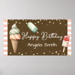 Girls Ice Cream Welcome Birthday Kraft Paper Poster
