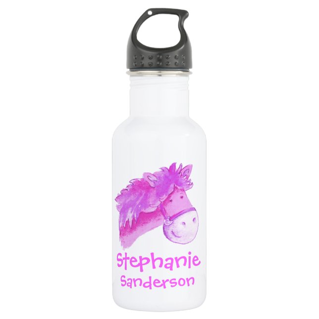 Girls id pony pink and white drinks bottle (Front)