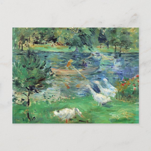 Girls in a boat with geese by Berthe Morisot Postcard (Front)
