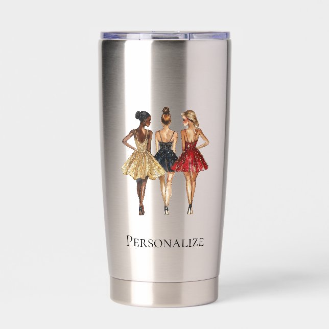 Girls in Glam Gold Black Red Dresses Insulated Tumbler (Front)
