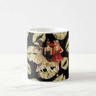 Girls in Glam Gold Black Red Dresses Lips Kiss Coffee Mug