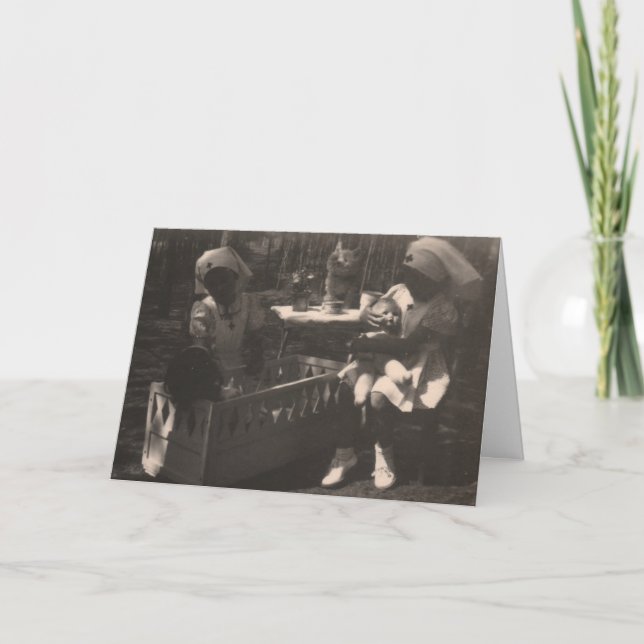 Girls in Red CRoss Nurse Costume Get Well  Card (Front)