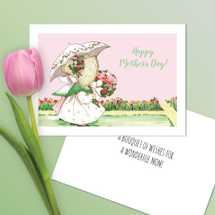 Girls in Sunbonnets Parasols Mother's Day Card