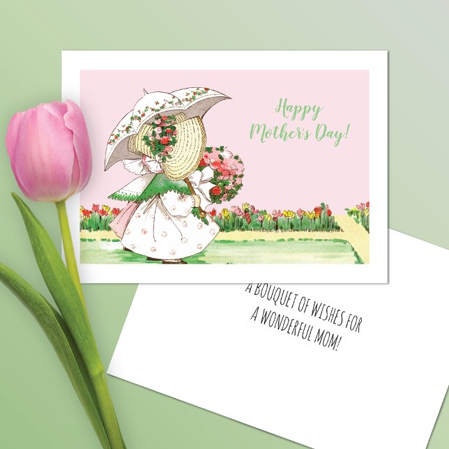 Girls in Sunbonnets Parasols Mother's Day Card (Creator Uploaded)