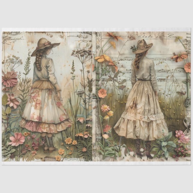 Girls In The Garden Decoupage Tissue Paper (Front)