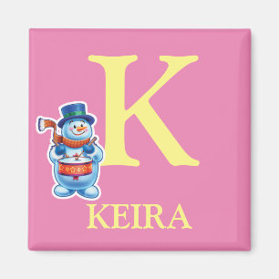 Girl's initial snowman fridge magnet