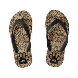 Girls Initials on Cheetah Animal Print Cat Paw Kid's Thongs