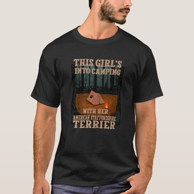 Girls Into Camping With Her American Staffordshire T-Shirt (Front)