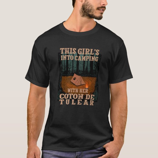 Girls Into Camping With Her Coton De Tulear Dog T-Shirt (Front)