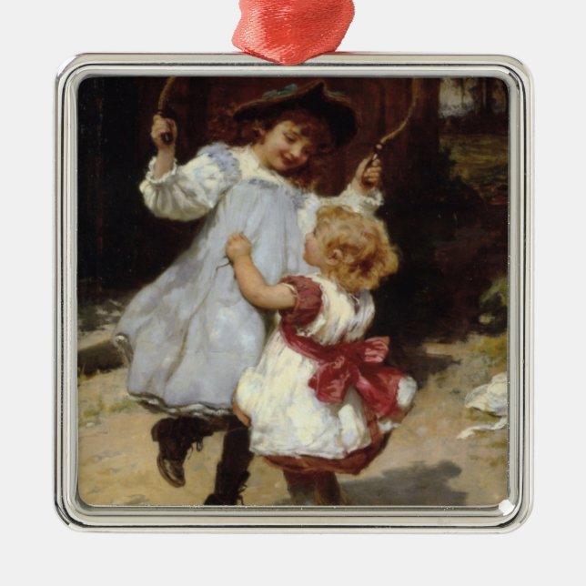 Girls Jumping with a Skipping Rope Metal Ornament (Front)
