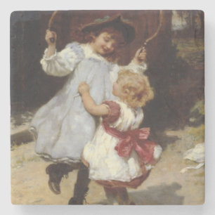 Girls Jumping with a Skipping Rope Stone Coaster