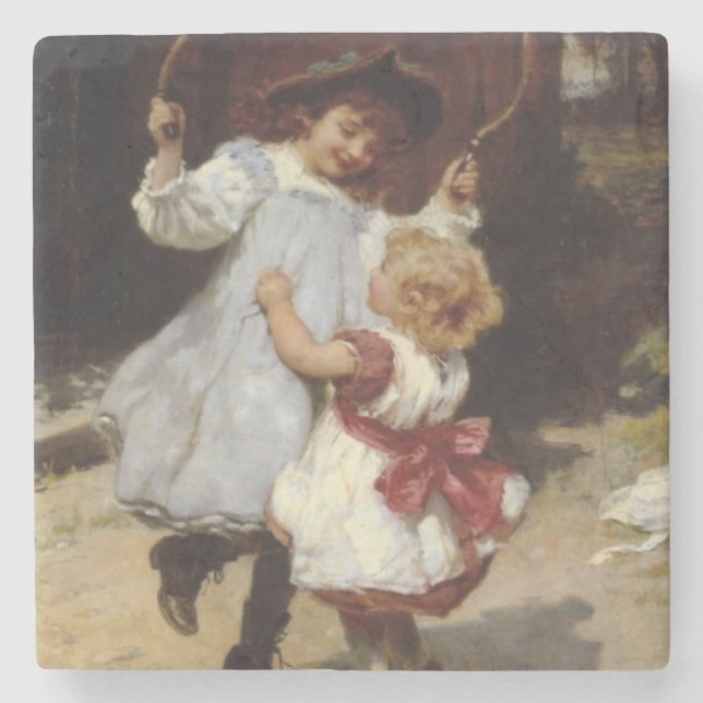 Girls Jumping with a Skipping Rope Stone Coaster (Front)