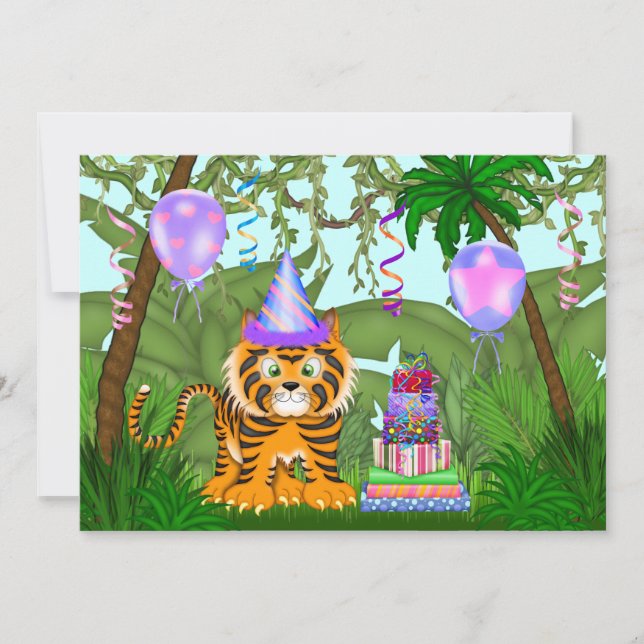Girls Jungle Bengal Tiger Birthday Invitation (Front)
