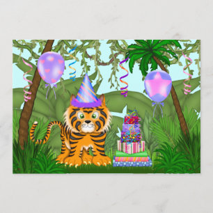 Girls Jungle Bengal Tiger Birthday Invitation