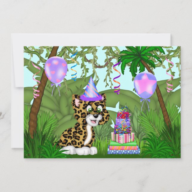 Girls Jungle Leopard Birthday Party Invitation (Front)
