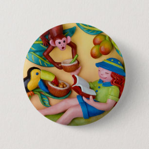 Girl's Jungle Safari Birthday 6 Cm Round Badge