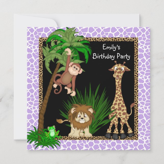 Girls Jungle Safari Birthday Party Invitations (Front)