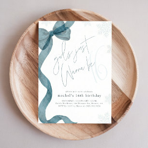 Girls Just Wanna Be 16   Winter Bow Birthday Invitation