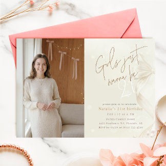 Girls Just Wanna Be 21 | Bow Girl Photo Birthday Invitation