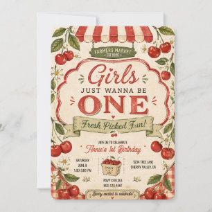 Girls Just Wanna Be One 1st Birthday Cherry Sweet Invitation