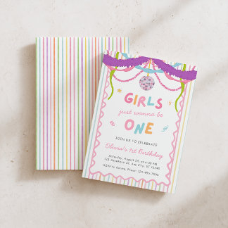 Girls Just Wanna Be One 1st Birthday Invitation