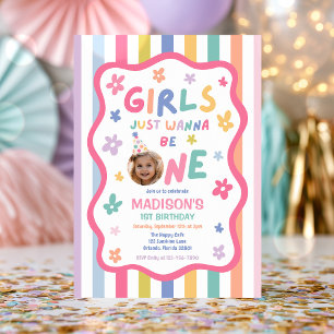 Girls Just Wanna Be One 1st Birthday Party Invitation